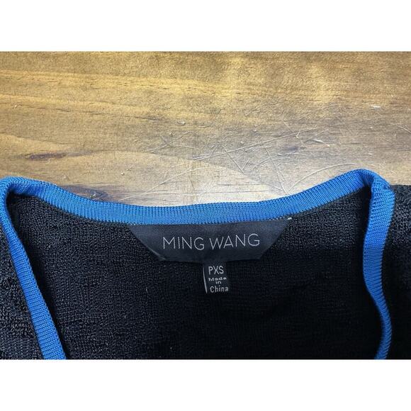 Ming Wang Cardigan Sweater Jacket Size PXS Stretch Black Blue Trim 3/4 Sleeve - Picture 3 of 10